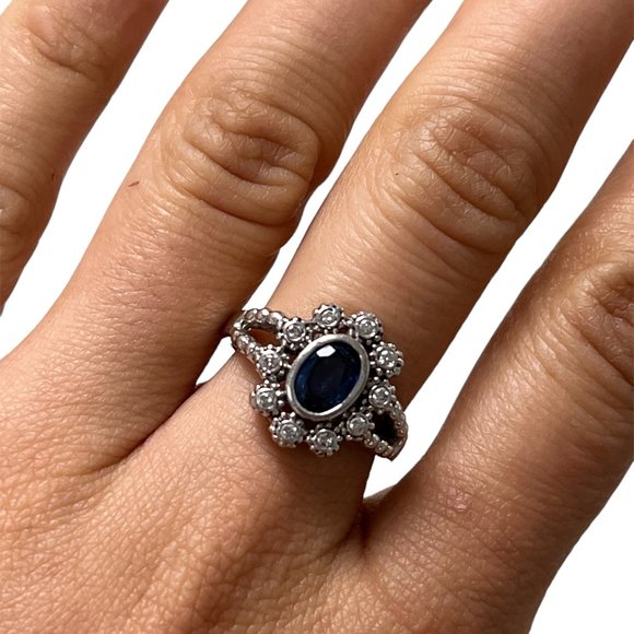 14kt White Gold Sapphire & Diamond Art Deco Ring - Picture 9 of 9